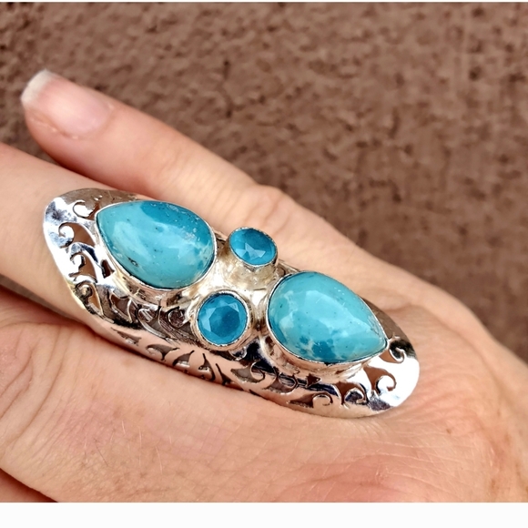 New Mosaic Jasper and Chalcedony 925 Silver Statement Ring. - Picture 5 of 13